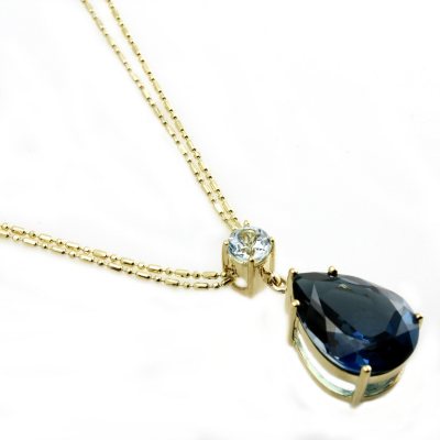 London Blue Topaz  & Sky Blue Topaz Pendant in 14K Yellow Gold