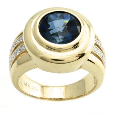 3.74 ct. London Blue Topaz and Diamond Ring in 14K Yellow Gold