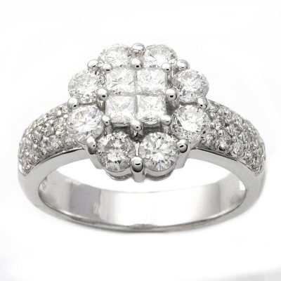 1.50 ct. t.w. Princess and Round Diamond Ring in 14K White Gold (H-I, I1)