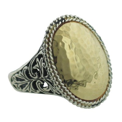 Sterling Silver and 14K Yellow Gold Oval Hammered Ring
