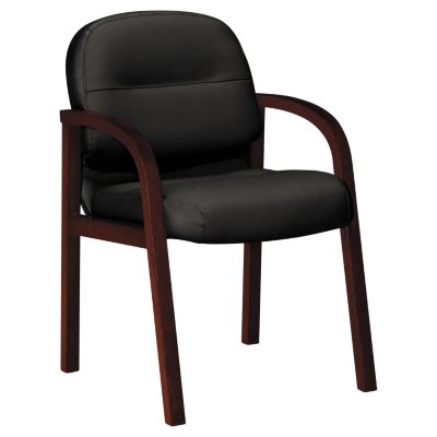 HON 2190 Pillow-Soft Wood Series Leather Guest Arm Chair, Black/Mahogany