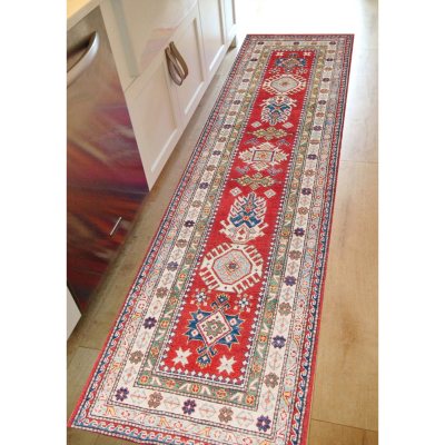 Traditional Kazak Hand-Knotted 3' x 10' Runner, Multi-Color