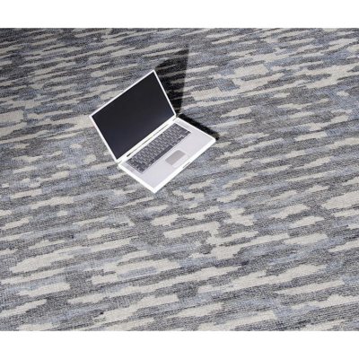 Hand-Knotted 8' x 10' Area Rug, Blue Beige Grey