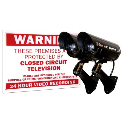 Q-See 2 Pack Decoy Cameras with Realisitic Light Effect and Warning Sign