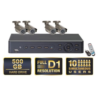 Q-See 4 Channel Surveillance System with 4 Premium CCD Cameras & 500GB Hard Drive with Full D1 Recording 