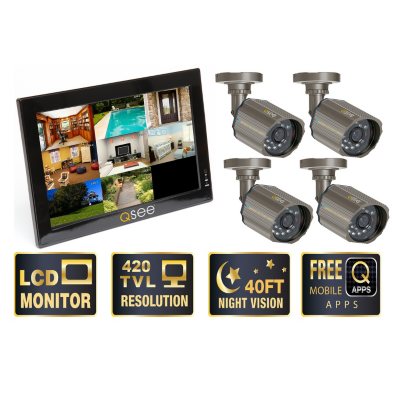 Q-See 10" LCD Monitor with Built-in 8 Channel Surveillance DVR with 4 Premium CCD Cameras & 500GB HDD