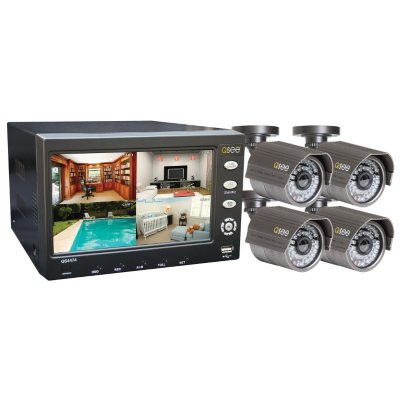 Q-See 7" LCD Monitor with Built-in 4 Channel Surveillance DVR with 4 Premium High-Resolution 600TVL Cameras & 500GB HDD