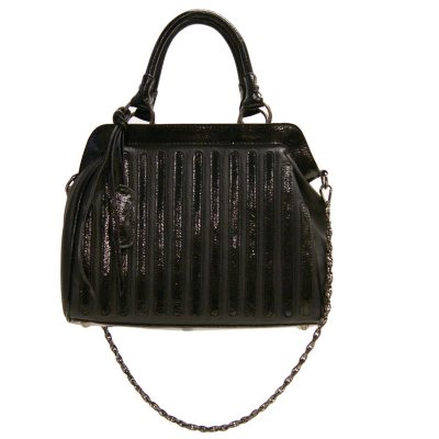 Fog by London Fog Margot Satchel - Black Pebble with Patent