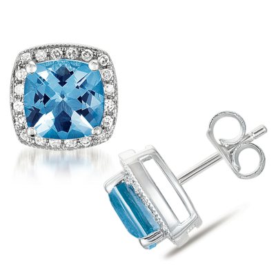 3.25 ct. Cushion-Cut Blue Topaz Earrings