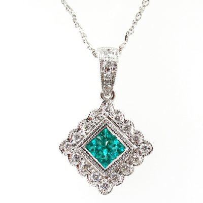 .20 ct. t.w. Emerald & .15 ct. t.w. Diamond Pendant