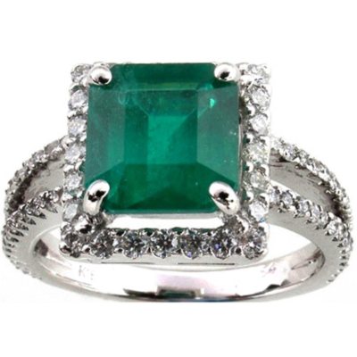 2.31 ct. Colombian Emerald Ring with Diamonds in 18k White Gold (G, SI1)