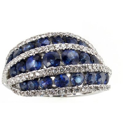 2.26 ct. t.w. Round Sapphire Ring with 0.54 ct. t.w. Diamonds in 18k White Gold (G, SI2-I1)