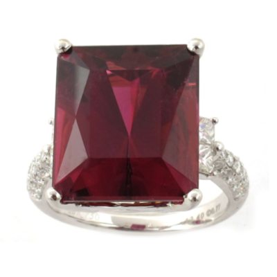 Emerald-Cut Rubellite and Diamond Ring in 18K White Gold