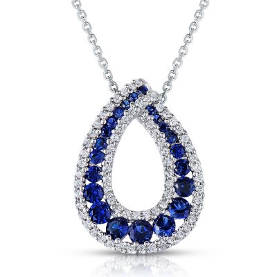 Round Shaped Created Sapphire Pendant with Created White Sapphire in Sterling Silver