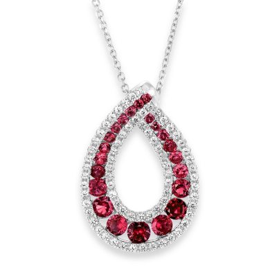 Round Shaped Created Ruby Pendant with Created White Sapphire in Sterling Silver