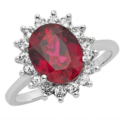 Created Ruby and White Topaz Ring in 14k White Gold