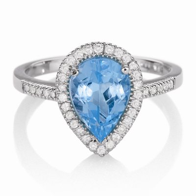 Blue Topaz and Diamond Ring in 14k White Gold