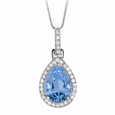 Blue Topaz and Diamond Accent Pendant in 14k White Gold