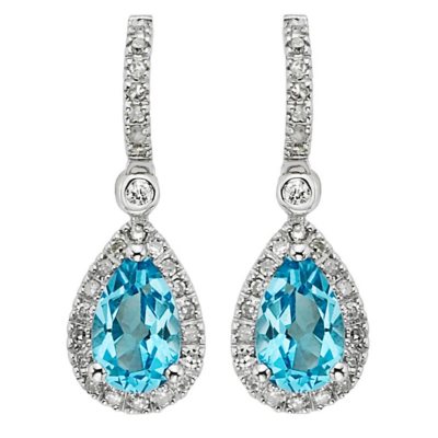 Blue Topaz and Diamond Accent Drop Earrings in 14k White Gold