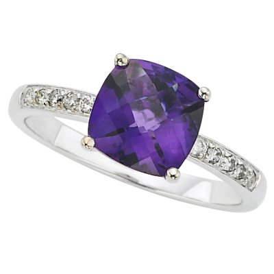 Amethyst and White Topaz Ring in 14k White Gold