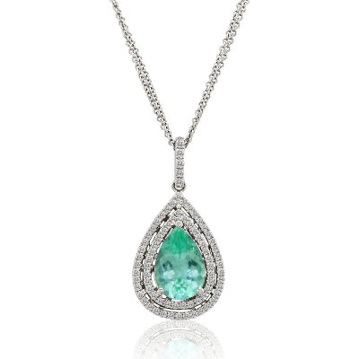 2.89 ct. Pariba Tourmaline Pendant with .37 ct. t.w. Diamond Accents in 14k White Gold (G-H, VS2-SI1)