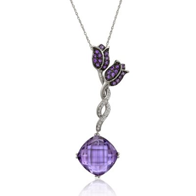 9.32 ct. t.w. Cushion-Cut Amethyst Pendant with Diamond Accents