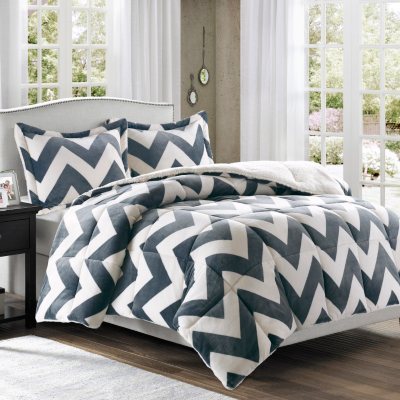 Printed Microlight Down Alt Comforter Mini Set - Full/Queen (Brown)