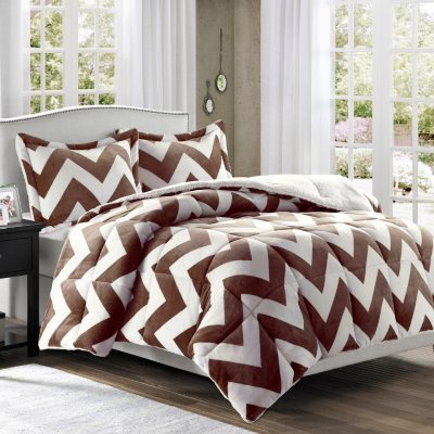 Printed Microlight Down Alt Comforter Mini Set - King (Brown)