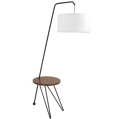 UPC 681144109554 product image for Stork Mid-Century Modern Floor Lamp with Walnut Wood Table Accent and White Shad | upcitemdb.com