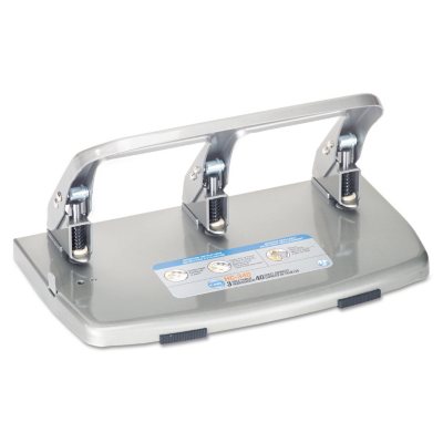 CARL 40-Sheet HC-340 Heavy-Duty Three-Hole Punch, 9/32" Holes - Silver
