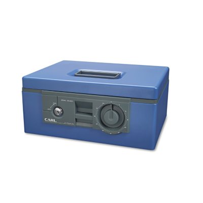 Carl -12" Wide Security Box w/Dual Lock, Removable Cash/Coin Tray, Steel - Blue