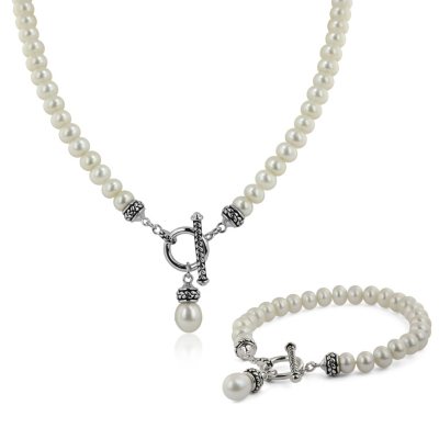 Cultured Pearls by Honora Freshwater Cultured 7-7.5mm Rondelle-Shaped Pearl Toggle Necklace & Bracelet Set
