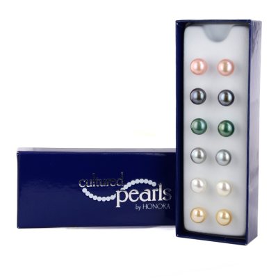 Cultured Pearls by Honora Set of 6 Button-Shaped Freshwater Cultured 10-11mm Pearl Stud Earrings in Sterling Silver
