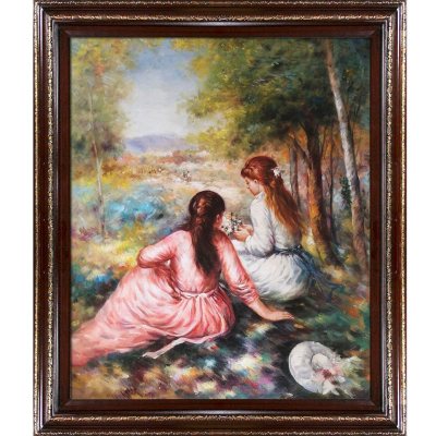 Hand-painted Oil Reproduction of Pierre Auguste Renoir's <i>In The Meadow (Picking Flowers)</i>.