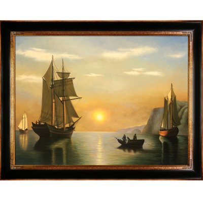 Hand-painted Oil Reproduction of William Bradford's "A Sunset Calm in the Bay of Fundy"