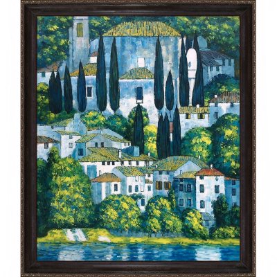 Hand-painted Oil Reproduction of Gustav Klimt's Church in Cassone.