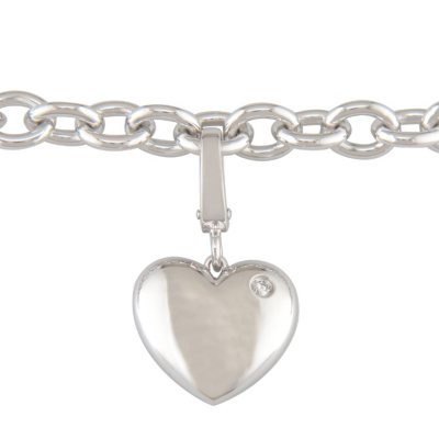 Diamond Accent Heart Charm Bracelet in Sterling Silver
