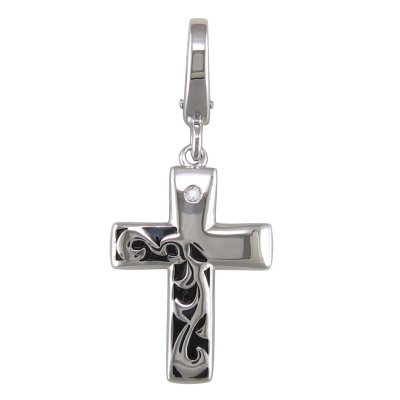 Diamond Accent Charm in Sterling Silver - Cross