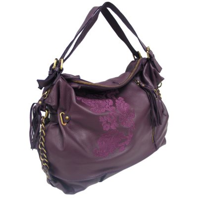 Marco Avane Soft Leather Hobo with Embroidery in Mulberry