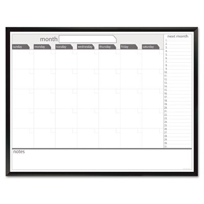 The Board Dudes - Magnetic Dry Erase Board, 48 x 36, Black/White Calendar with Black-Painted Frame
