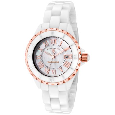 Swiss Legend Women's Karamica Rose Gold Tone Bezel, White High Tech Ceramic Watch