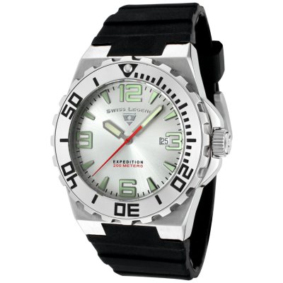 Swiss Legend Men's Expedition Silver Dial, Black Silicon Watch