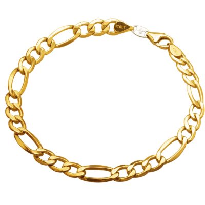 9" Men's Figaro Bracelet in Sterling Silver and 14K Yellow Gold