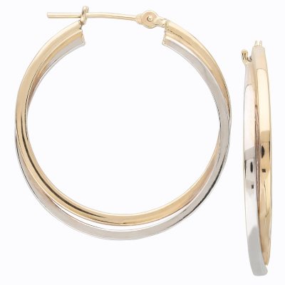 2.5mm x 1.1mm Hoop Earrings in 14K Yellow and White Gold