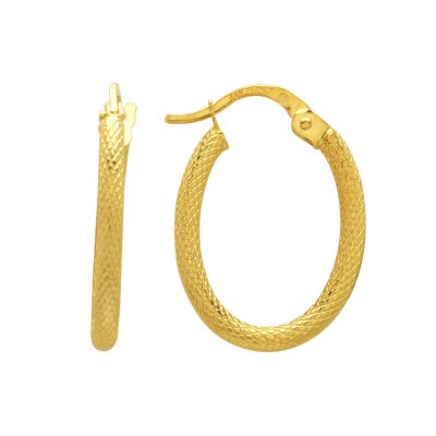 Oval Textured Hoop Earrings in 14K Yellow Gold