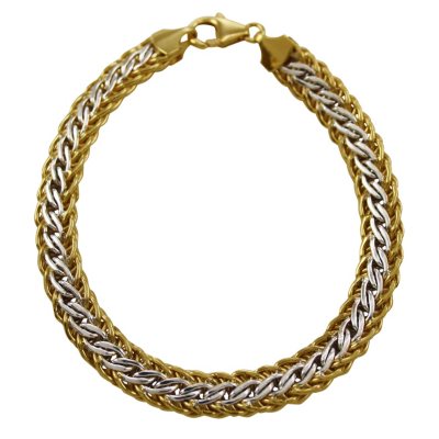 7.5" Two-Tone Interwoven Bracelet in Sterling Silver and 14K Yellow Gold