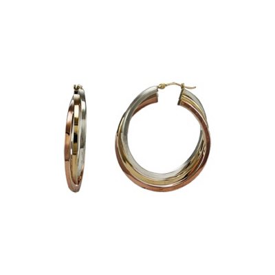 Love, Earth® Sterling Silver & 14k Gold Tri-Color Hoop Earrings