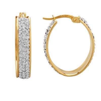 earrings crystal swarovski genuine hoop 14k oval gold accented sterling yellow silver earth samsclub