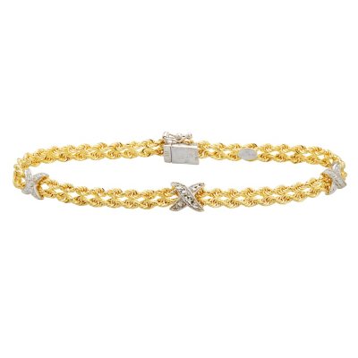 7.5" "X" Stationed Bracelet in Sterling Silver and 14K Yellow Gold