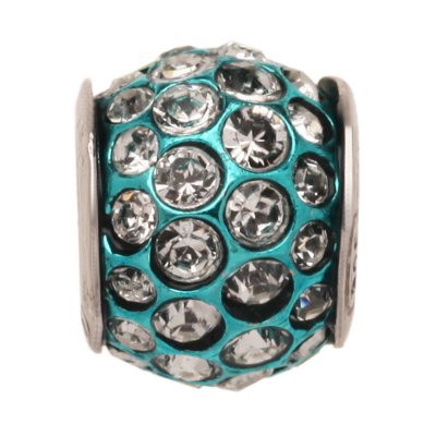 Clear Swarovski Crystal Charm Bead with a Teal Accent in Sterling Silver